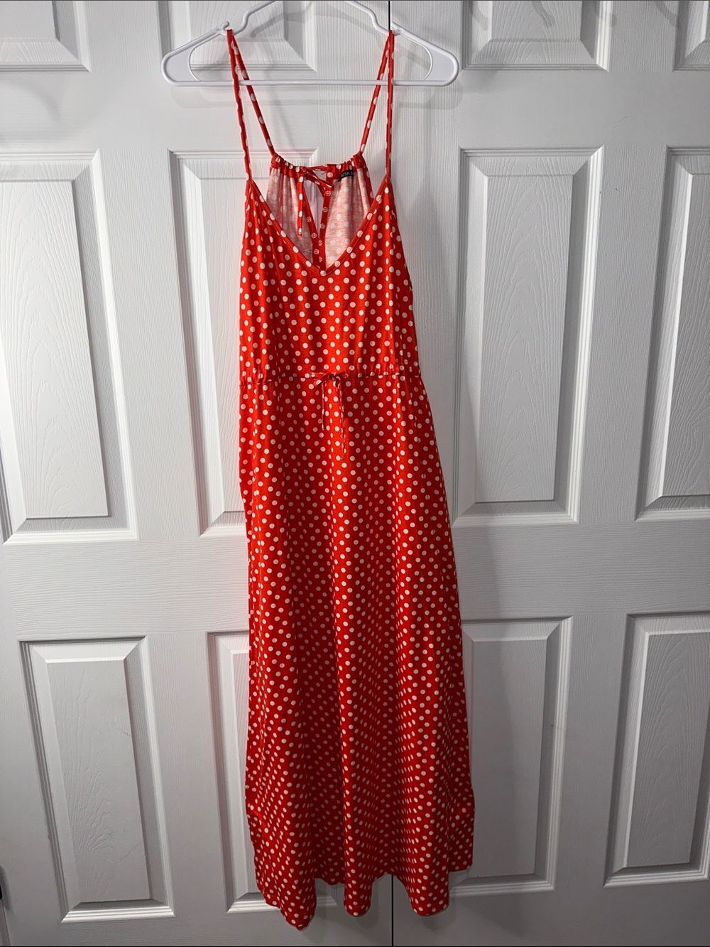 Red Polka Dot Maxi Dress - Sleeveless Tie-Back